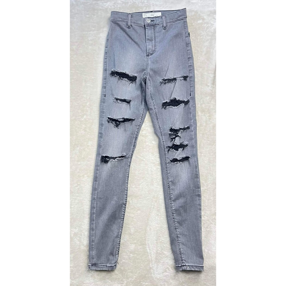 EUC Topshop Moto Joni Super High Waisted Distressed Skinny Jeans Grey W25 L30